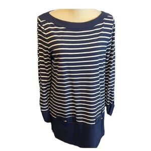 Jones NY Signature Navy/White Striped Tunic Blouse size Medium